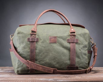 Travel Bag for Men, Mens Travel Bag, Personalized Travel Bag, Outdoor Bag for Men, Waxed Canvas Outdoor Bag, Water-Repellent Outdoor Bag