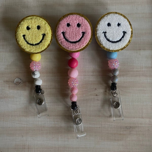 Stoney Clover Inspired Beaded Smiley Face Badge Reels | Happy Face Badge Reel | Cute Badge Reel | Colorful Badge Reel | Teacher Badge Reel