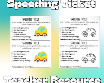 Teacher Speeding Ticket, Student Correction Forms, Assignment Correction Forms, Assignment Speeding Ticket