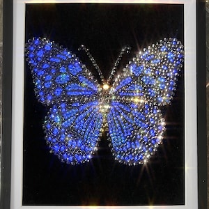 Handmade Sparkling Picture Crafted from Crystals, Rhinestones, Butterfly, COA