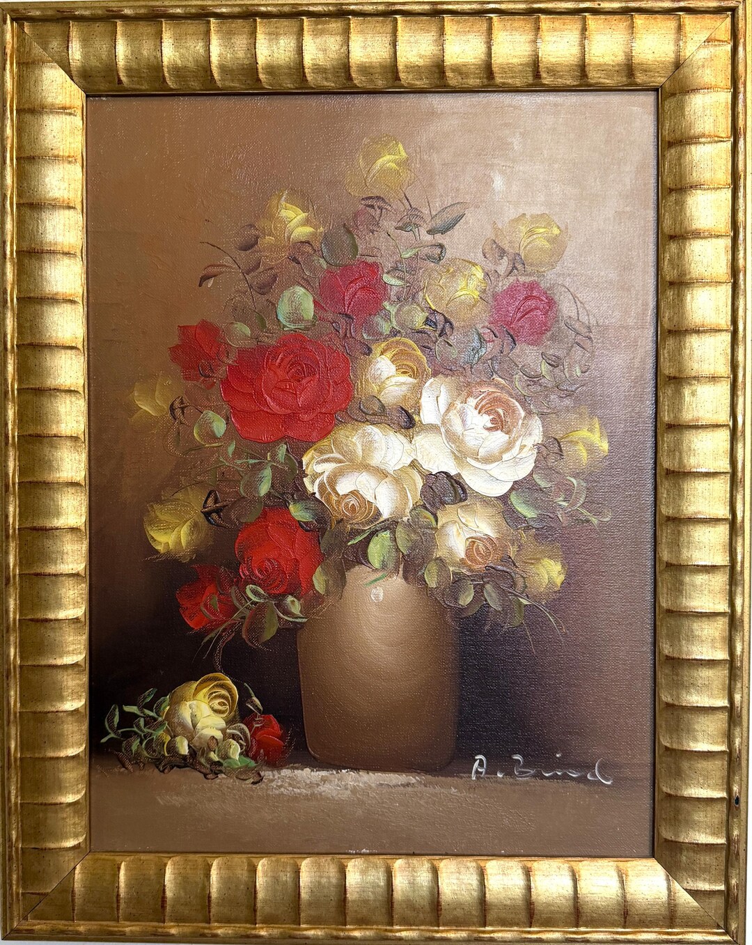 Vintage Floral Still Life Oil Painting Roses Signed Framed Classic ...