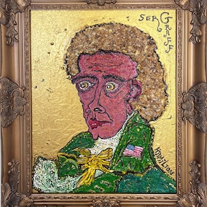 Textured Painting on Canvas by Serg Graff &quot;Portrait of Alexander Hamilton&quot;, COA