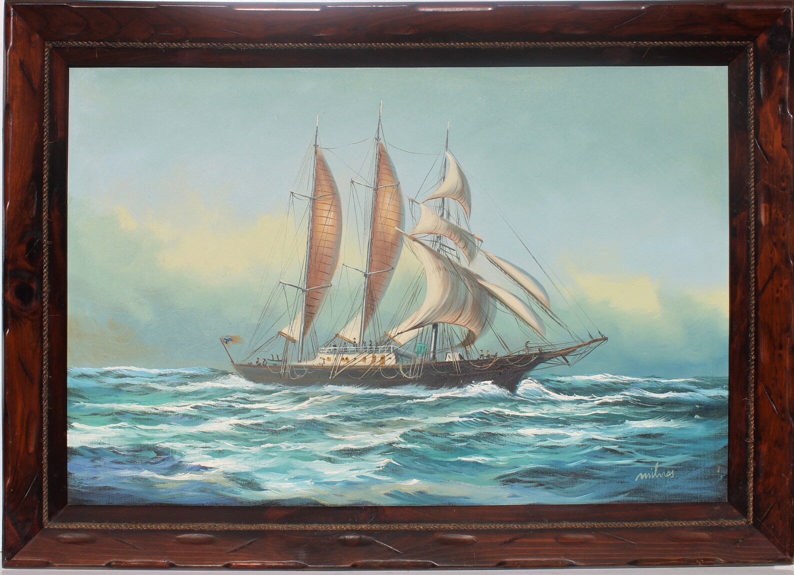 Large Framed Oil Painting on Canvas Sailing Ship in the Etsy