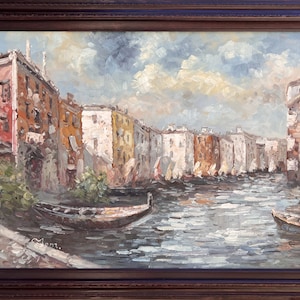 Large original oil painting on canvas, Venice, Italy, Signed, Framed