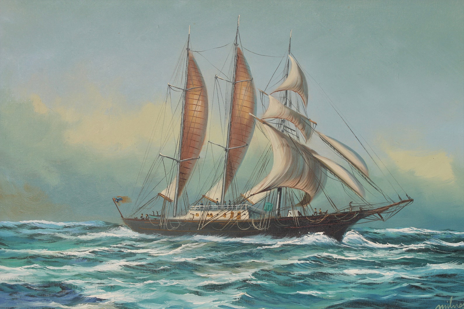 Large Framed Oil Painting on Canvas Sailing Ship in the Etsy