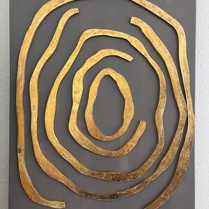 Originele 3D abstracte kunst van Alena Kalen "Golden Labyrinth" bladgoud, COA | Modern minimalistisch decor