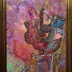 Original Abstract Painting on Board by Serg Graff &quot;Boxing Gloves&quot;, COA