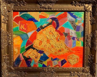 Pintura abstracta original sobre lienzo, firmada por Serg Graff "Cheese", certificado de autenticidad, enmarcada.