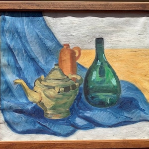 Danish Vintage Still Life oil painting on canvas, Unsigned, Framed