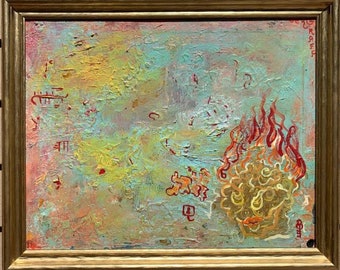 Pintura al óleo sobre lienzo, estilo abstracto fantástico, firmada por S. Graff, certificada con el título "Key".