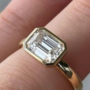 1CT Emerald Cut Bezel Set Lab-Grown Engagement Ring, Emerald Cut IGI Certified Diamond Bezel Set Wedding ring, Luxury Anniversary Gift Ring
