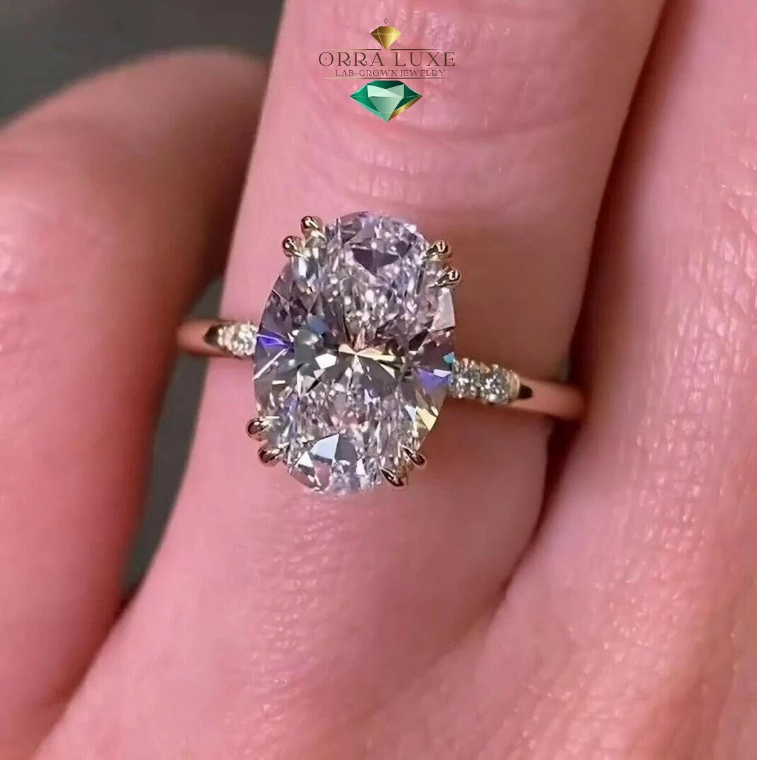 3CT Oval Lab Grown Diamond Ring, Hidden Halo Engagement Ring, IGI ...