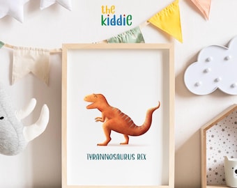 Muurkunst dinosaurus T-Rex | Kwekerijprint | Kinderkamerdecoratie | Digitale download | Dino-afdruk kinderkamer