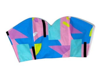 80s Print Cotton Bustier Crop Top - Sweetheart Neckline