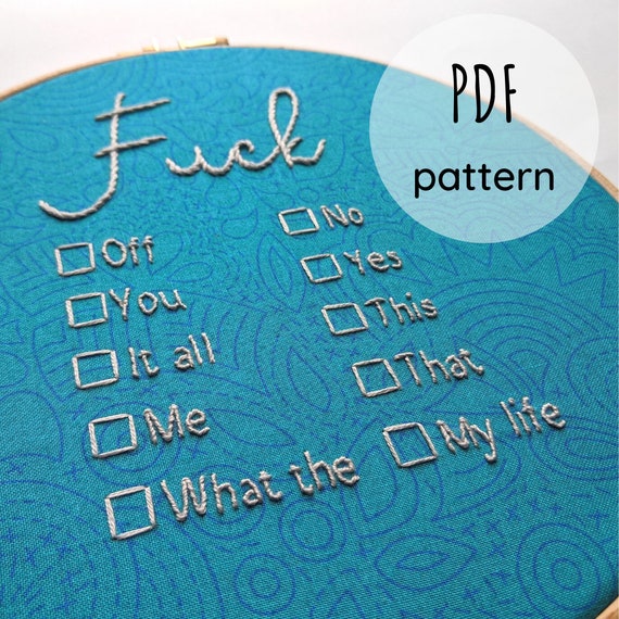 Downloadable Embroidery Pattern - Fuck... multiple choice hoop - 8"