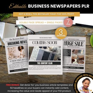 Business Zeitungsvorlage Canva PLR, bearbeitbare Markenankündigung Zeitungslayout, Press Style Design für Wiederverkäufer mit Artikelvorlagen
