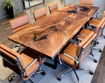Walnut Conference Table | Custom Size | Handmade in Chicago | Solid Wood & Steel Base