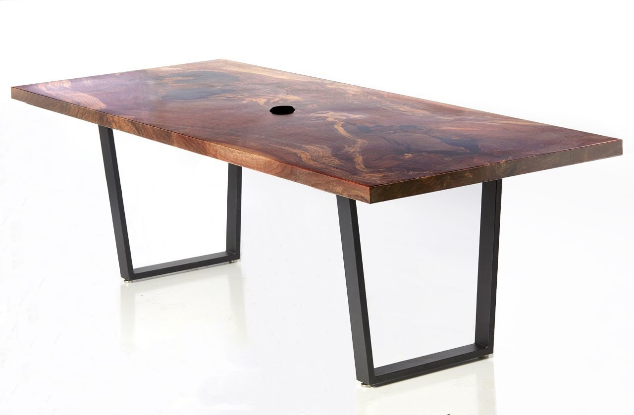 Dark Wood Stained with Storage and Metal Base Conference Table Desk —  Habitat Roaring Fork