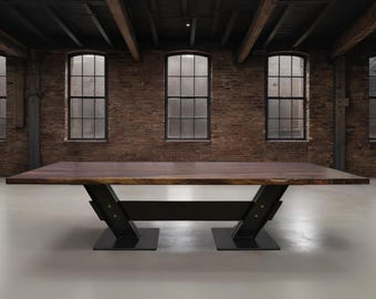 Industrial Conference Table | Custom Size | Handmade in Chicago | Solid Wood & Steel Base
