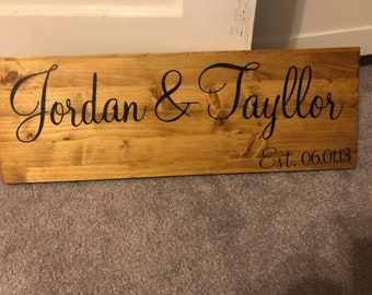 Personalized Wood Sign, Personalized Wedding Gift, Bridal Shower Gift, Personalized Name Wood Sign