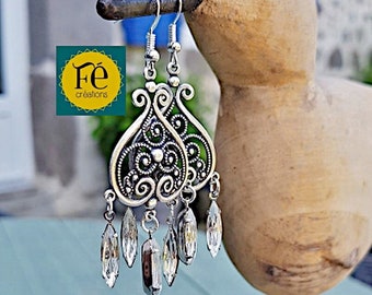 Boucles d'oreilles cristal verre de Venise, verre et métal, Argent, pendantes pour femme par FecreationsFR.