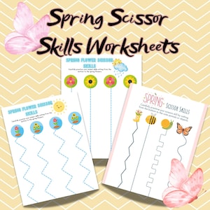 Spring Scissor Skills Worksheets, Preschool Cutting Practice, Fine Motor Activity (Digital Download)