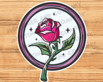 ENCHANTED ROSE | Disney Beauty and the Beast Inspired Waterprooof Vinyl Disney Sticker for Waterbottles, Laptops, and Notebooks