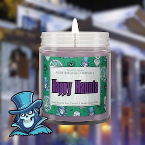 HAPPY HAUNTS Disney Inspired Candle | Haunted Mansion Fragrance | Bergamot, Oakmoss & Gin Scent | Disney Gift Soy Candle