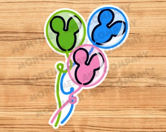 Mouse Balloons Sticker | Theme Park Balloons Inspired Waterprooof Vinyl Disney Sticker for Waterbottles, Laptops, and Notebooks