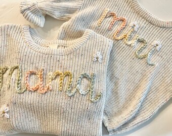 Custom Embroidered Mama and Mini Sweater, Embroidered Sweater, Mama Sweaters, Mothers Day, Embroidered Kids Sweaters, Mama And Mini Sweater