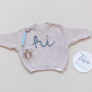 Hi Embroidered Sweater, Hi Sweater, Newborn Photos, Newborn Photo Props, Coming Home Outfit, Baby Sweater, Pregnancy Announcement image 10