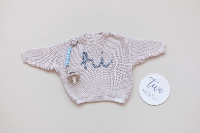 Hi Embroidered Sweater, Hi Sweater, Newborn Photos, Newborn Photo Props, Coming Home Outfit, Baby Sweater, Pregnancy Announcement image 10