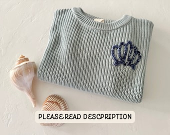 Custom Seashell Embroidered Sweater, Embroidered Sweater, Girls Sweaters, Embroidered Kids Sweaters, Kids Sweaters, Mermaid Sweater