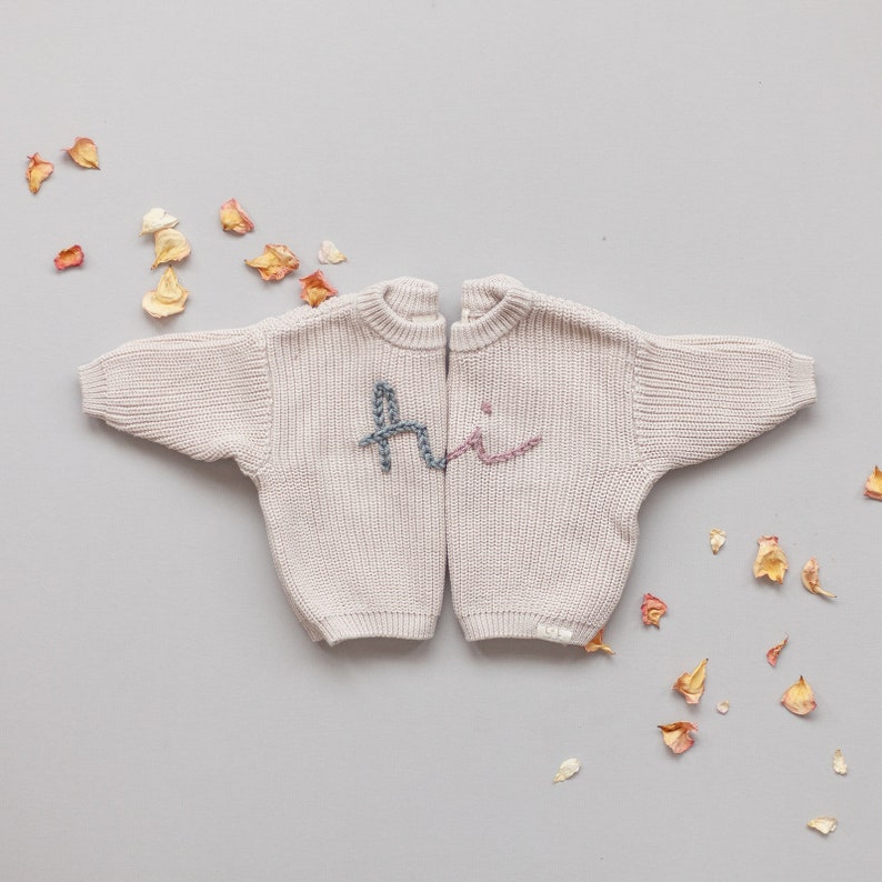 Hi Embroidered Sweater, Hi Sweater, Newborn Photos, Newborn Photo Props, Coming Home Outfit, Baby Sweater, Pregnancy Announcement image 4