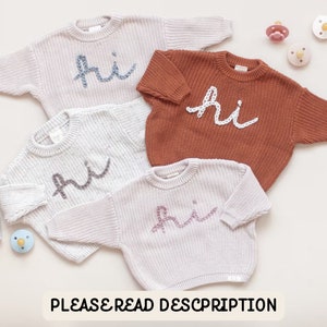 Hi Embroidered Sweater, Hi Sweater, Newborn Photos, Newborn Photo Props, Coming Home Outfit, Baby Sweater, Pregnancy Announcement image 1