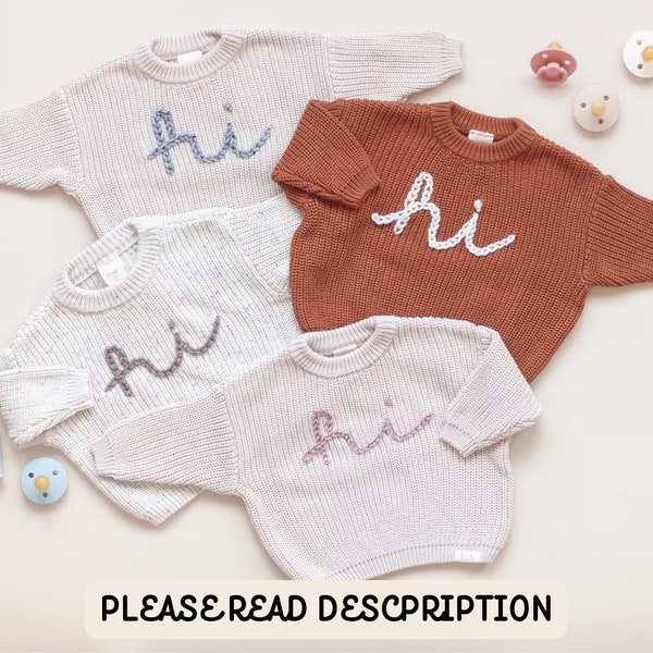 Hi Embroidered Sweater, Hi Sweater, Newborn Photos, Newborn Photo Props, Coming Home Outfit, Baby Sweater, Pregnancy Announcement