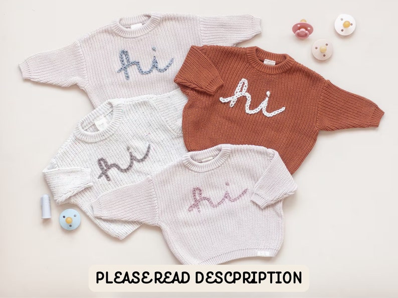 Hi Embroidered Sweater, Hi Sweater, Newborn Photos, Newborn Photo Props, Coming Home Outfit, Baby Sweater, Pregnancy Announcement image 1