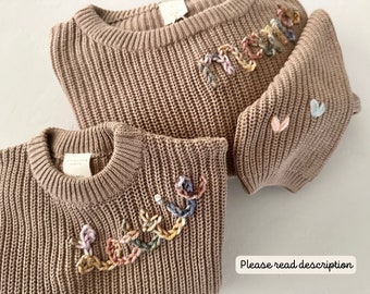 Custom Embroidered Sweater, Embroidered Sweater, Collar Embroidery, Name Sweaters, First Birthday, Embroidered Kids Sweaters, Kids Sweaters