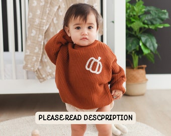 Custom Fall Embroidered Sweater, Embroidered Sweater, Fall Design Sweaters, Kids Sweaters, Pumpkin Baby Sweater, Embroidered Pumpkin Sweater