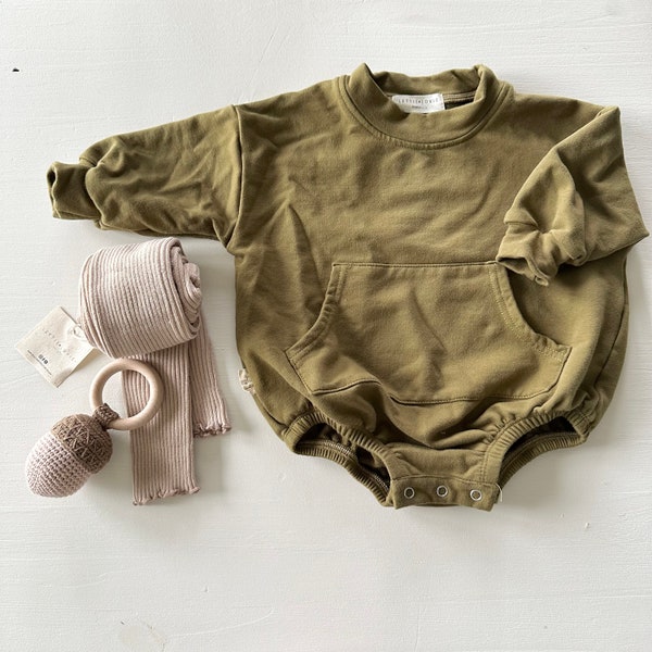 Bubble Romper, Baby Romper, Green Bubble Romper, Baby Fall Outfits