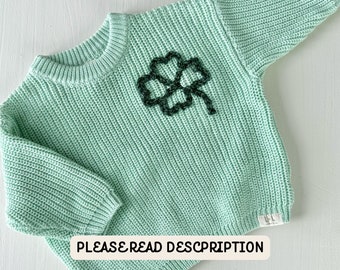 Custom Embroidered Shamrock Sweater, Baby Sweater, Shamrock Sweater, St Patricks Day Sweater, Chunky Kids Sweater, Knit Baby Sweater