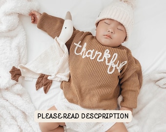 Embroidered Thanksgiving Baby Sweater, Fall Design Sweater, Kids Sweaters, Embroidered Thankful Sweater, Thanksgiving Pregnancy Announcement