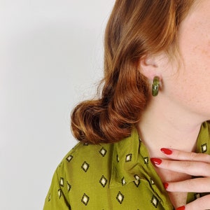 Moss Green Fakelite Hoops // fakelite hoops, 50s hoops, fakelite, 40s earrings, 50s earrings, 60s earrings, bakelite style