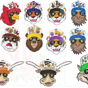 Maskottchen TRUCKER HAT Kundenspezifische Aufträge - png Hand gezeichneter digitaler Download Tailgate Fußballspiel PomPom Megaphon Cheerleader Ihre Teamfarben