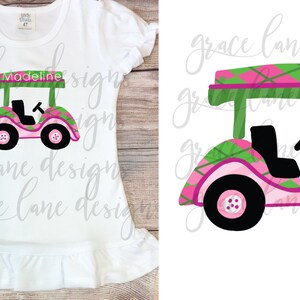 PNG Handgezeichnet Procreate Digital Download Golf Cart Preppy Pink and Green Add your own mongram or name