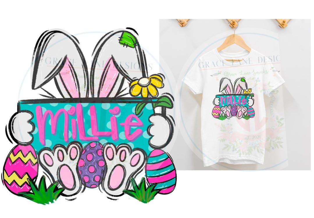 Easter Bunny Name Frame Plate Png Hand Drawn Procreate Digital Download ...