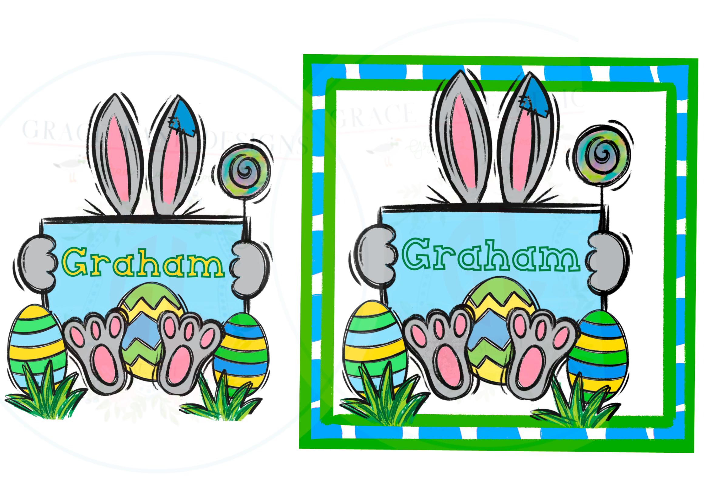 Easter Bunny Basket Name Frame Plate PNG Hand Drawn Sublimation Digital ...