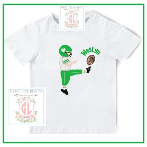 PNG Hand Drawn Procreate Digital Download Green White Tailgate Football Player Kicker Game Preppy