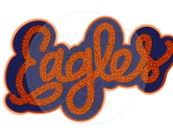 Toppa in ciniglia con applicazione finta Ricamo finto Png Disegnato a mano Blu navy Arancione Eagles Download digitale Tailgate Football Game Cheerleader