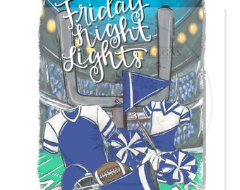 Add your own words Blue Friday Nights Under Stadium Lights PNG Hand Drawn Procreate Digital Download Tailgate Football Game Cheerleader